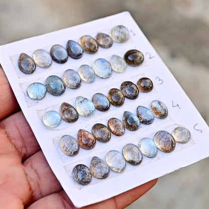 Moss Aquamarine Smooth Cabochon 7mm - 9mm Mix Shape AA Grade Gemstone Parcel -Total 7 Pcs in One Strip