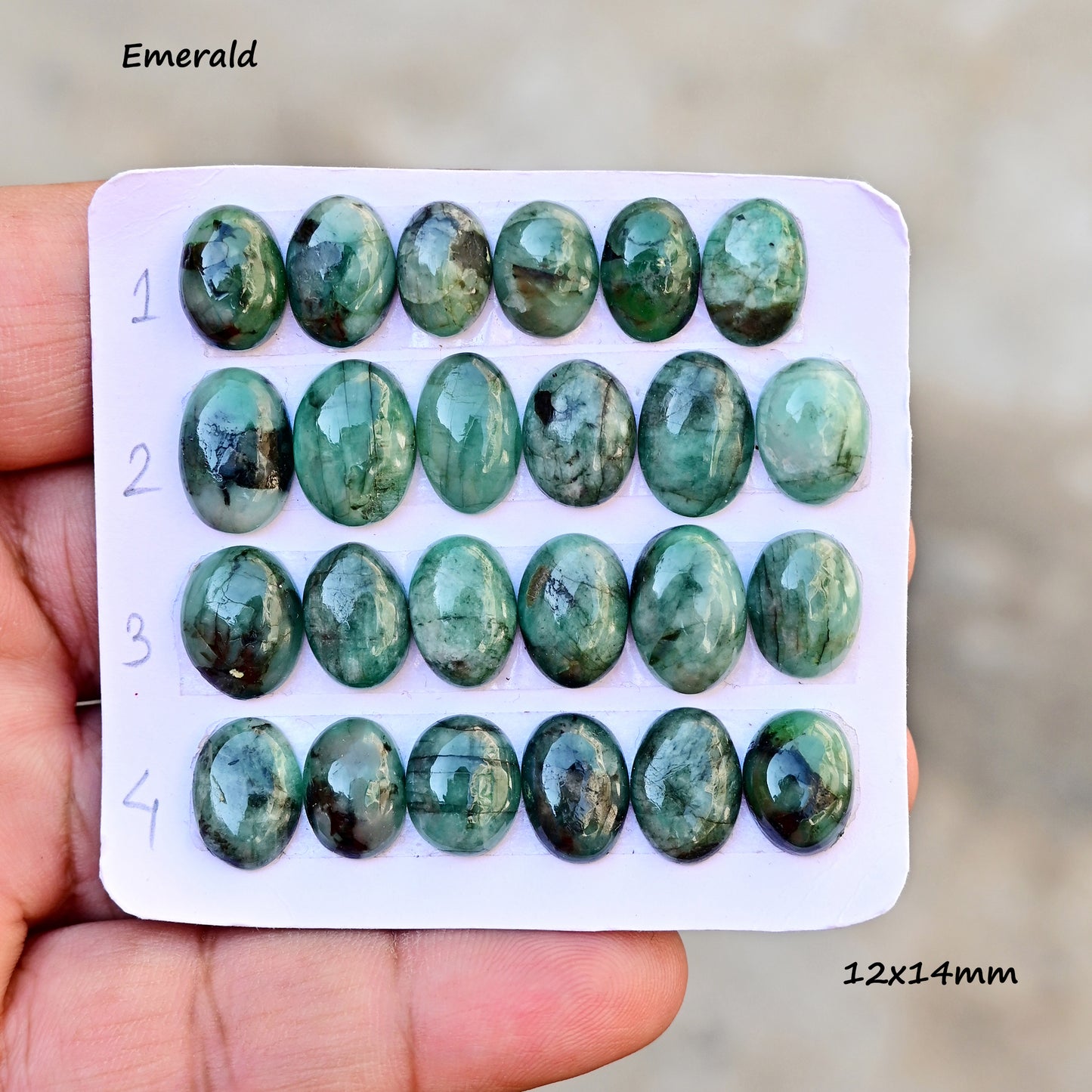 Emerald Cabochon 12x14mm Oval Shape AA Grade Gemstone Strip -Total 6 pcs in one Strip