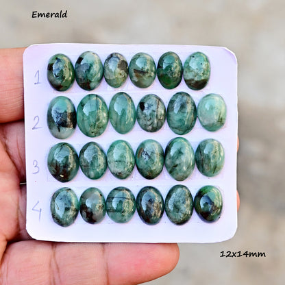 Emerald Cabochon 12x14mm Oval Shape AA Grade Gemstone Strip -Total 6 pcs in one Strip