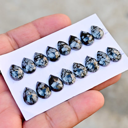 Snowflake Obsidian Rose Cut  9x13mm Pear Shape AA Grade Gemstone Strip Set -Total 8 Pcs in one strip