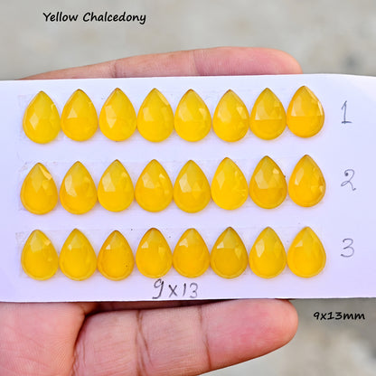 Yellow Chalcedony Pear Shape 9X13mm Rose Cut AA Grade Gemstone Strip-Total 8 Pcs in one