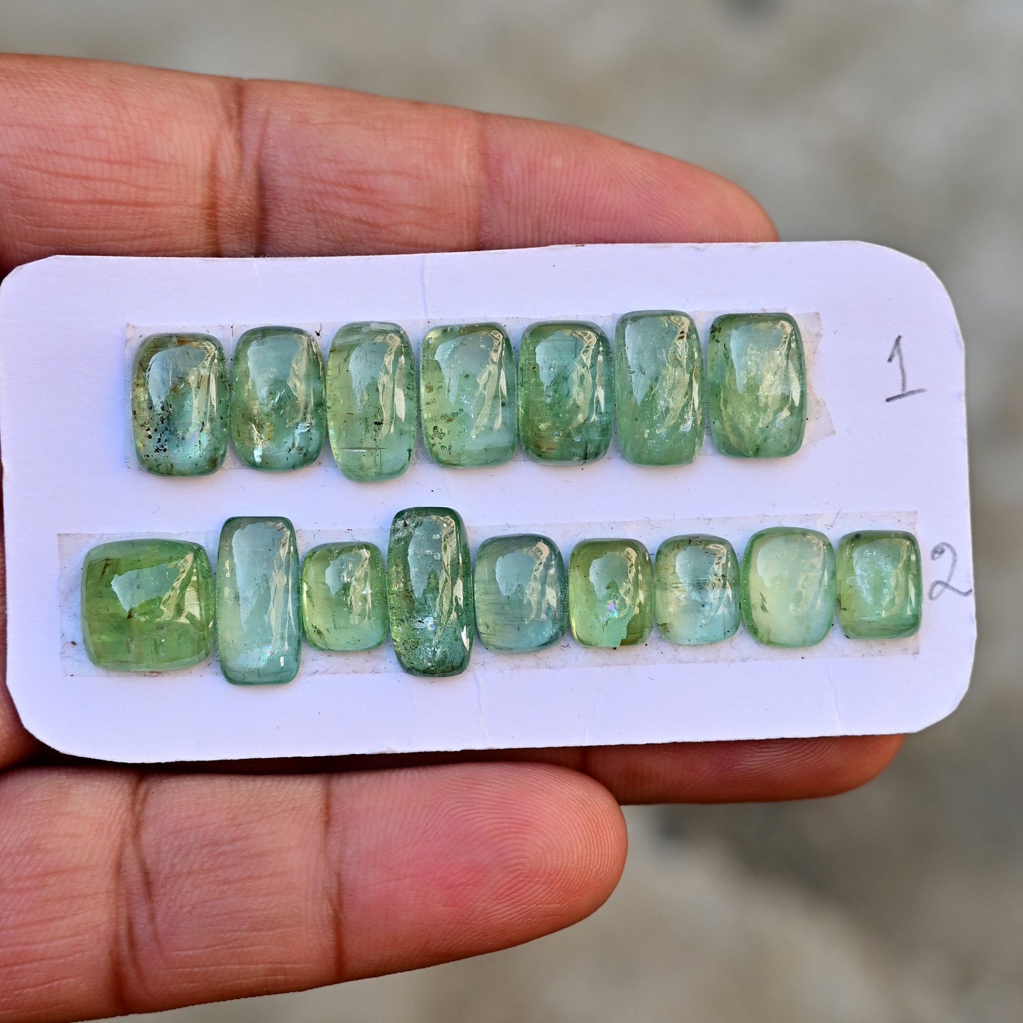 Green Kyanite Rose Cut Cabochon Rectangle Shape 7mm-14mm Grade Gemstone Strip - Total 7 Pcs in One Strip