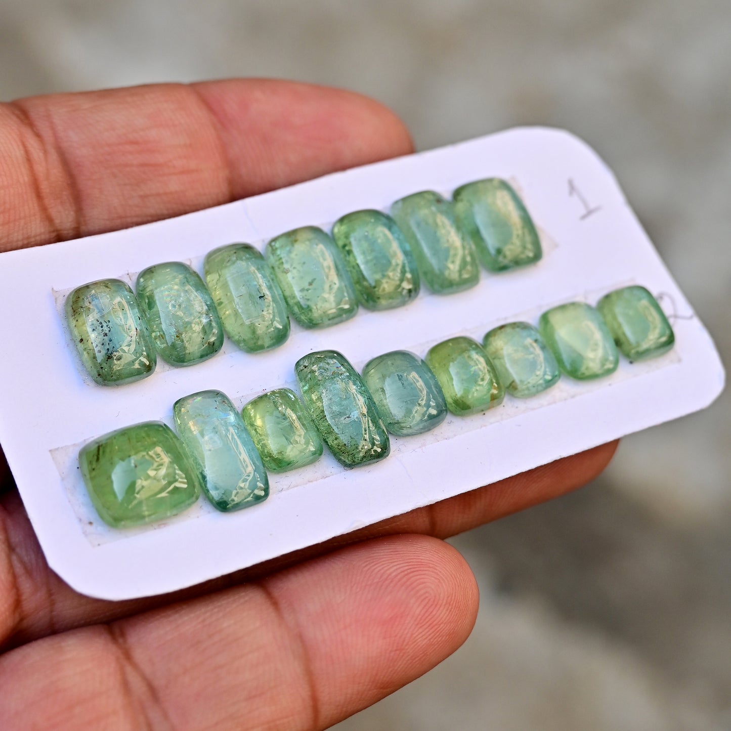 Green Kyanite Rose Cut Cabochon Rectangle Shape 7mm-14mm Grade Gemstone Strip - Total 7 Pcs in One Strip