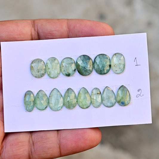 Green Kyanite Rose Cut Mix Shape Shape 10x12mm, 6x12mm AA Grade Gemstone Strip - Total 8 Pcs in One Strip