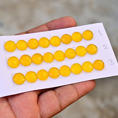 Yellow Chalcedony Round Shape 10X10mm Rose Cut AA Grade Gemstone Strip-Total 8 Pcs in one