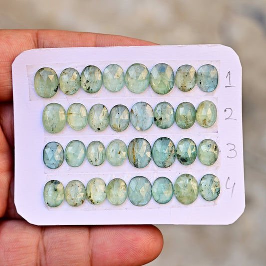 Paquete de piedras preciosas de cianita verde bio de 39,85 cts con corte rosa, cabujón de 8 x 14 mm a 9 x 12 mm, forma ovalada, grado AA (10 unidades en total)