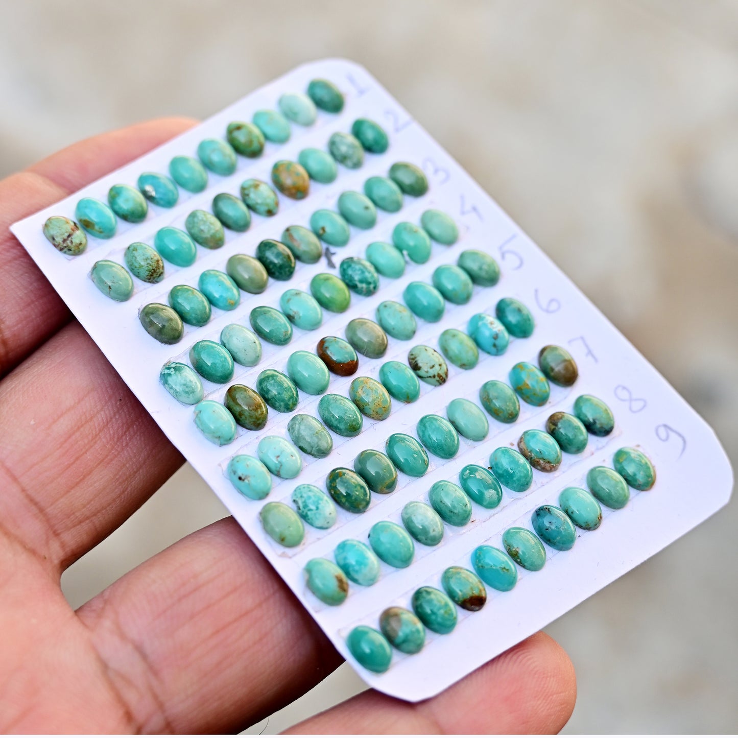 Kingman Turquoise Cabochons Oval shape 4x6mm AA Grade Strip Set -Total 10 Pcs in one strip