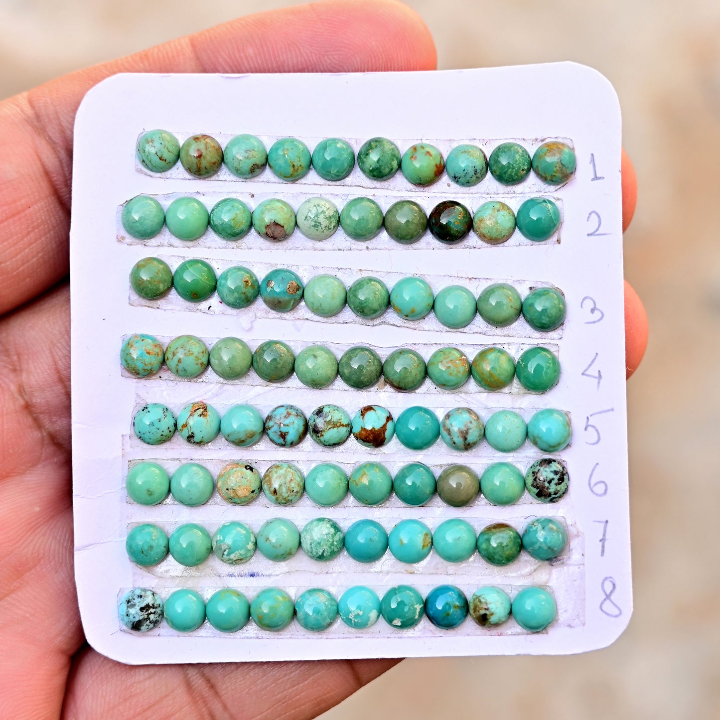 Kingman Turquoise Cabochons Round shape 5mm AA Grade Strip Set -Total 10 Pcs in one strip