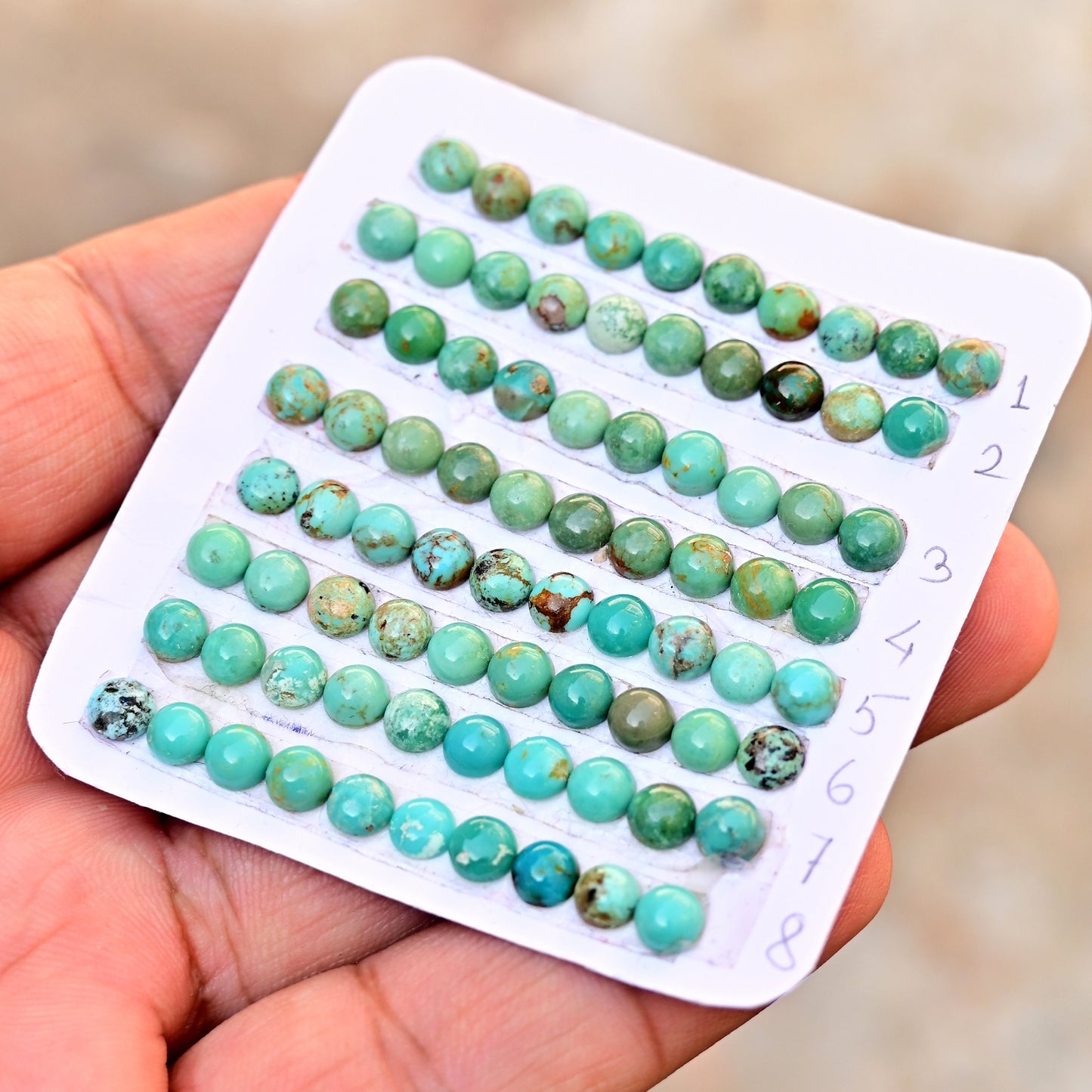 Kingman Turquoise Cabochons Round shape 5mm AA Grade Strip Set -Total 10 Pcs in one strip