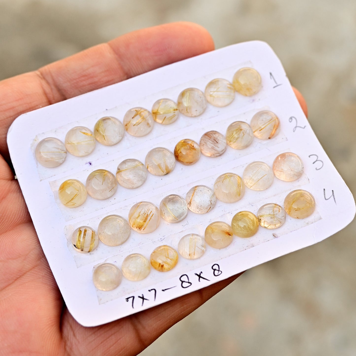 Golden Rutilated Quartz Cabochon 7x7-8x8mm Round Shape AA Grade Gemstone Parcel -Total 8 Pcs in one