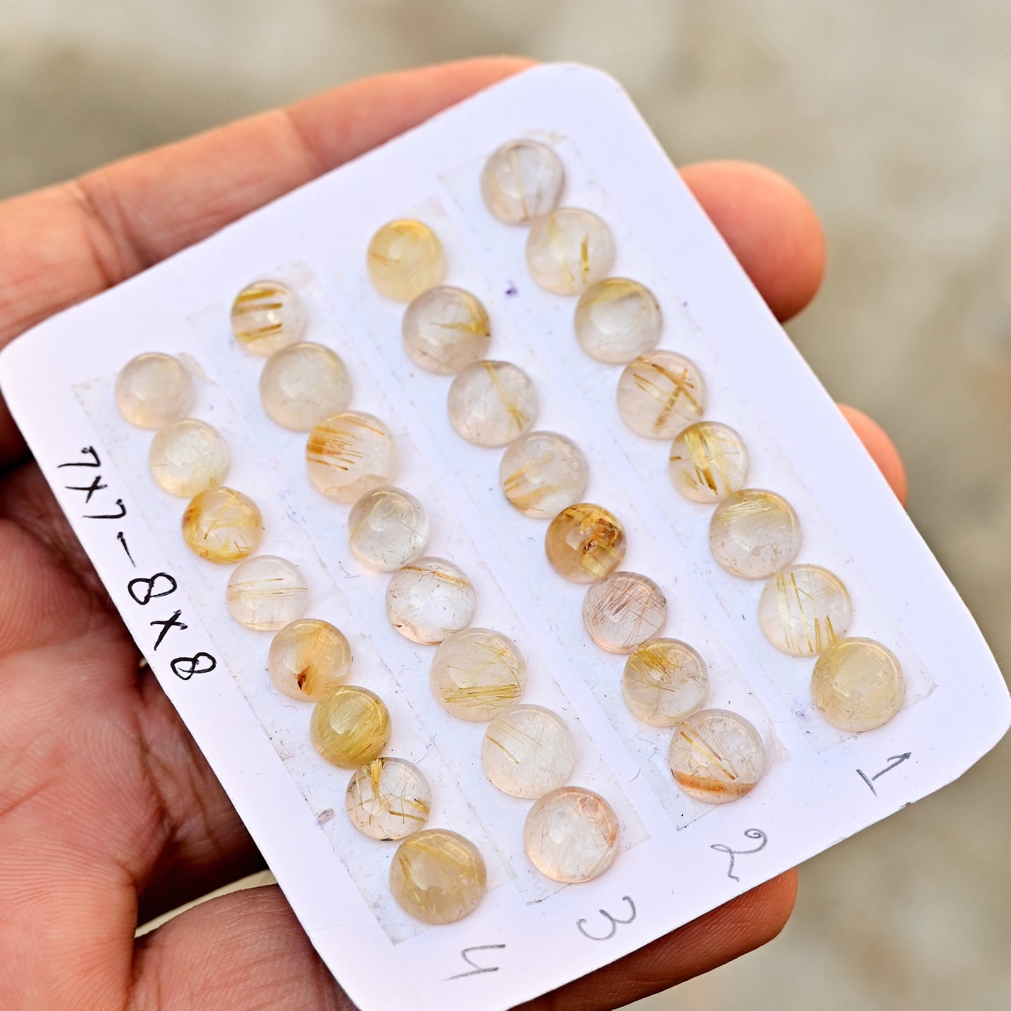 Golden Rutilated Quartz Cabochon 7x7-8x8mm Round Shape AA Grade Gemstone Parcel -Total 8 Pcs in one