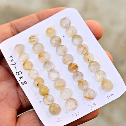 Golden Rutilated Quartz Cabochon 7x7-8x8mm Round Shape AA Grade Gemstone Parcel -Total 8 Pcs in one