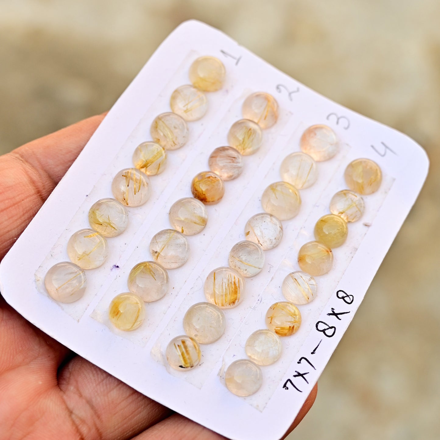 Golden Rutilated Quartz Cabochon 7x7-8x8mm Round Shape AA Grade Gemstone Parcel -Total 8 Pcs in one