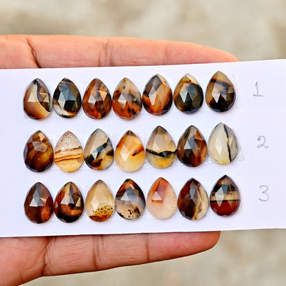 Montana Agate 10X14mm Faceted Rose Cut Pear Shape AA Grade Gemstone Strip -Total 7  Pcs in one