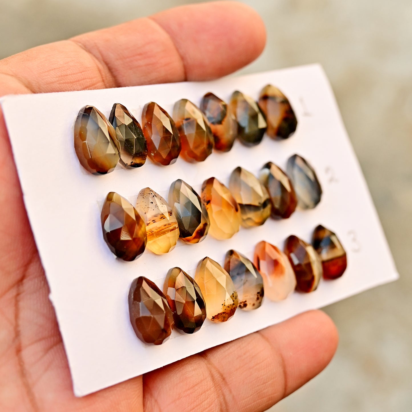 Montana Agate 10X14mm Faceted Rose Cut Pear Shape AA Grade Gemstone Strip -Total 7  Pcs in one