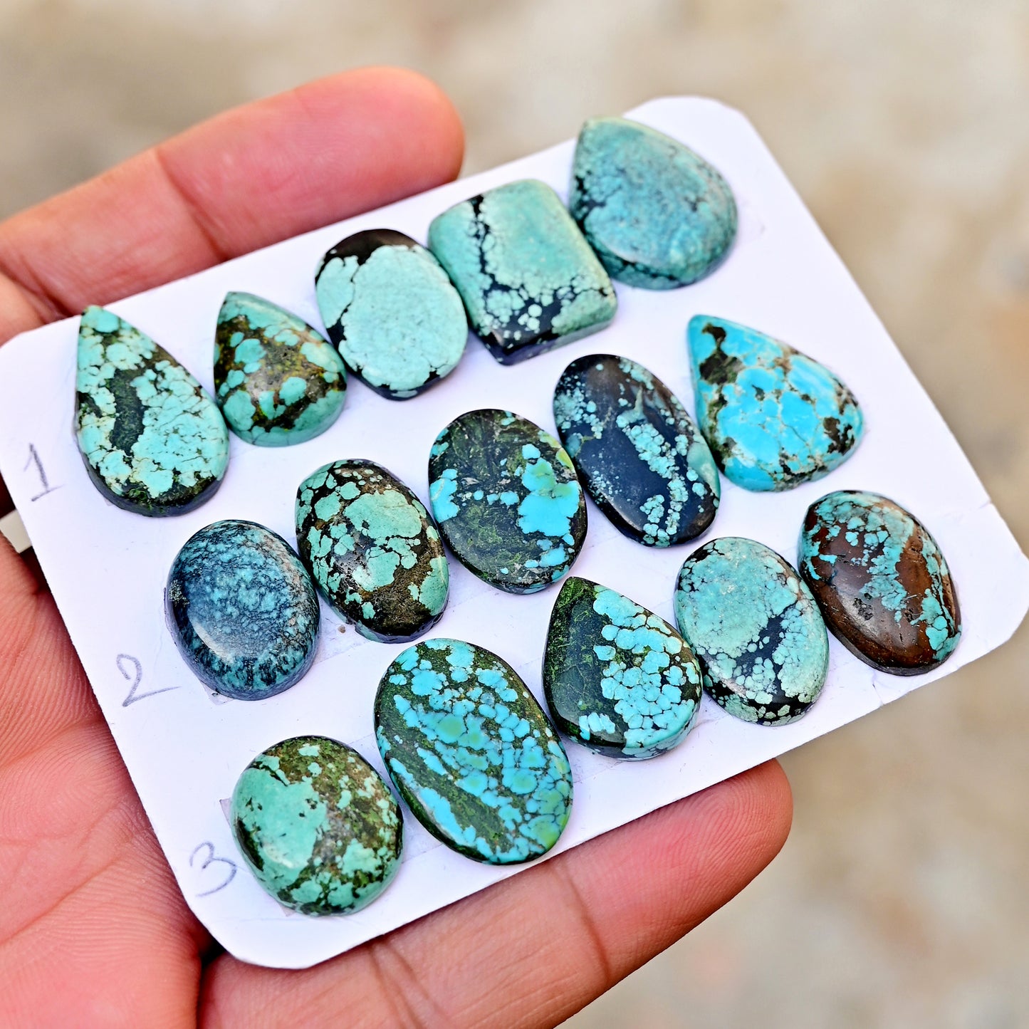 Tibetian Turquoise Rose Cut Mix Shape 16-22mm AA Grade Strip Set -Total 5 Pcs in one strip