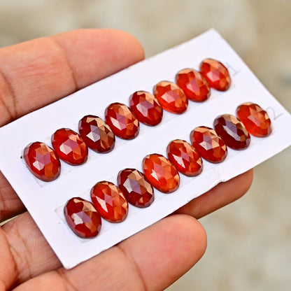 Hessonite 8x12mm Garnet Calibrated Rose Cut Oval Shape AA Grade Gemstone Strip -Total 8 Pcs in One