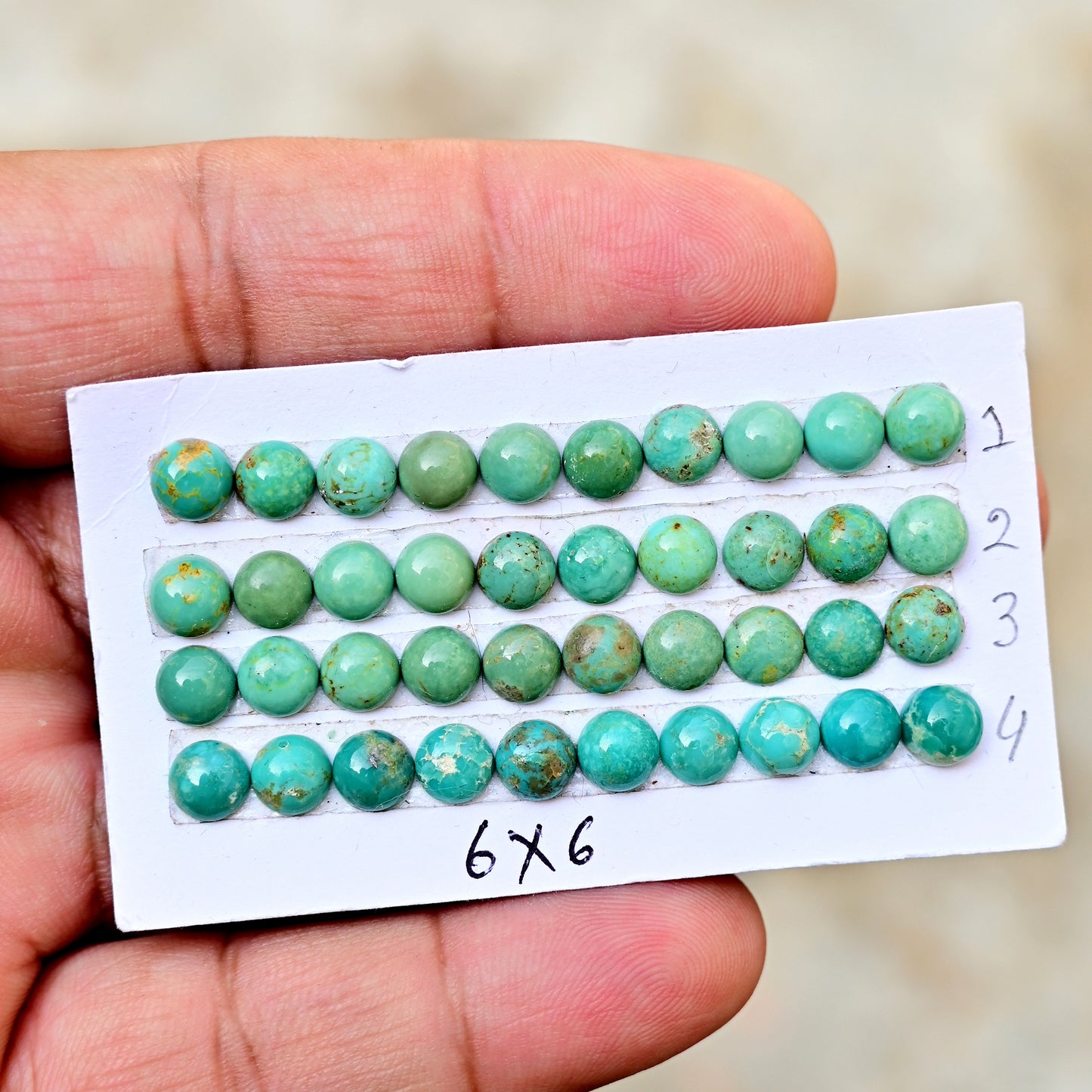 Kingman Turquoise Cabochons Round shape 6x6mm AA Grade Strip Set -Total 10 Pcs in one strip