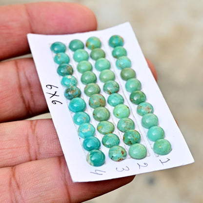 Kingman Turquoise Cabochons Round shape 6x6mm AA Grade Strip Set -Total 10 Pcs in one strip