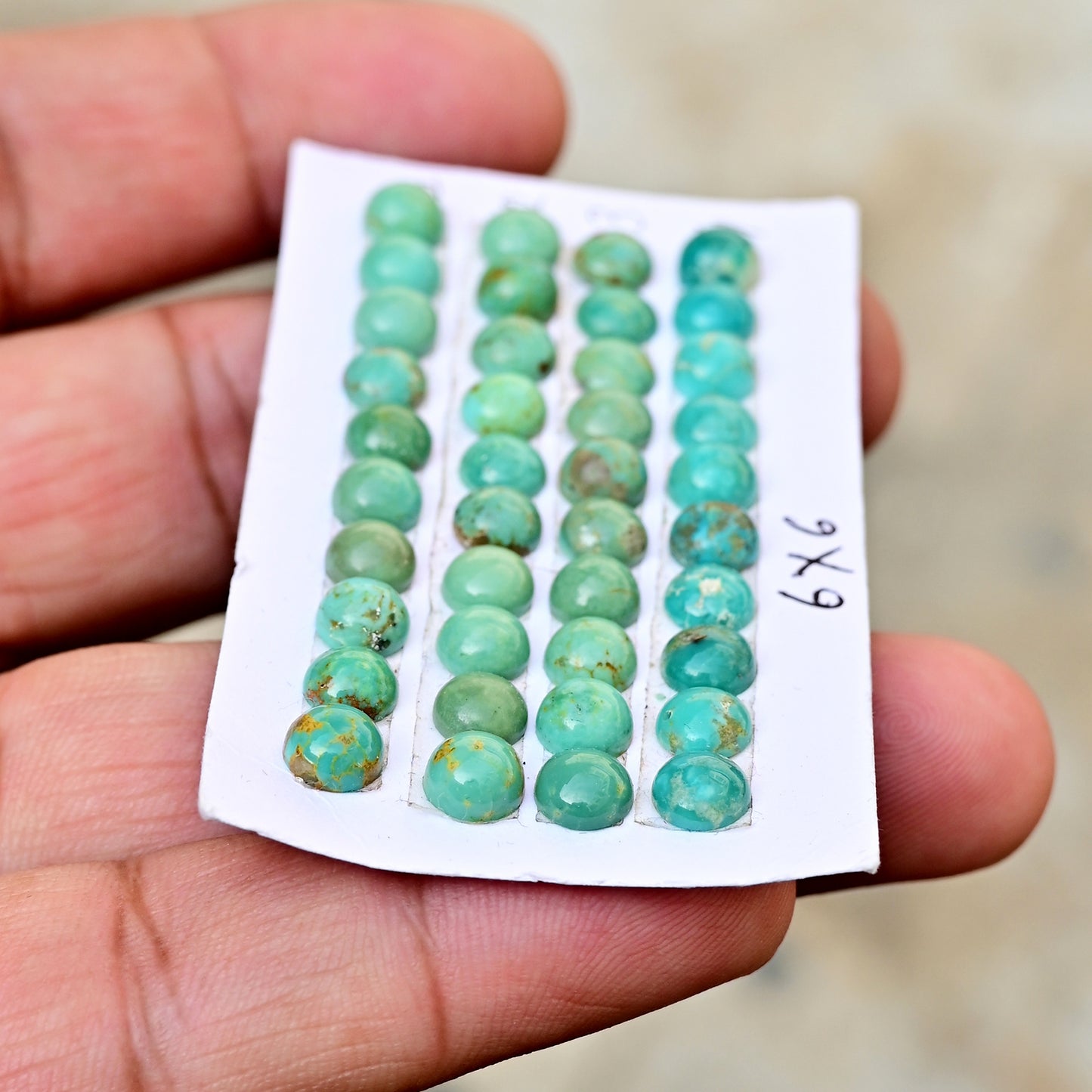 Kingman Turquoise Cabochons Round shape 6x6mm AA Grade Strip Set -Total 10 Pcs in one strip