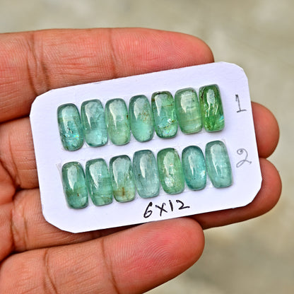 Green Kyanite Rose Cut Cabochon Rectangle Shape 6x12mm Grade Gemstone Strip - Total 7 Pcs in One Strip