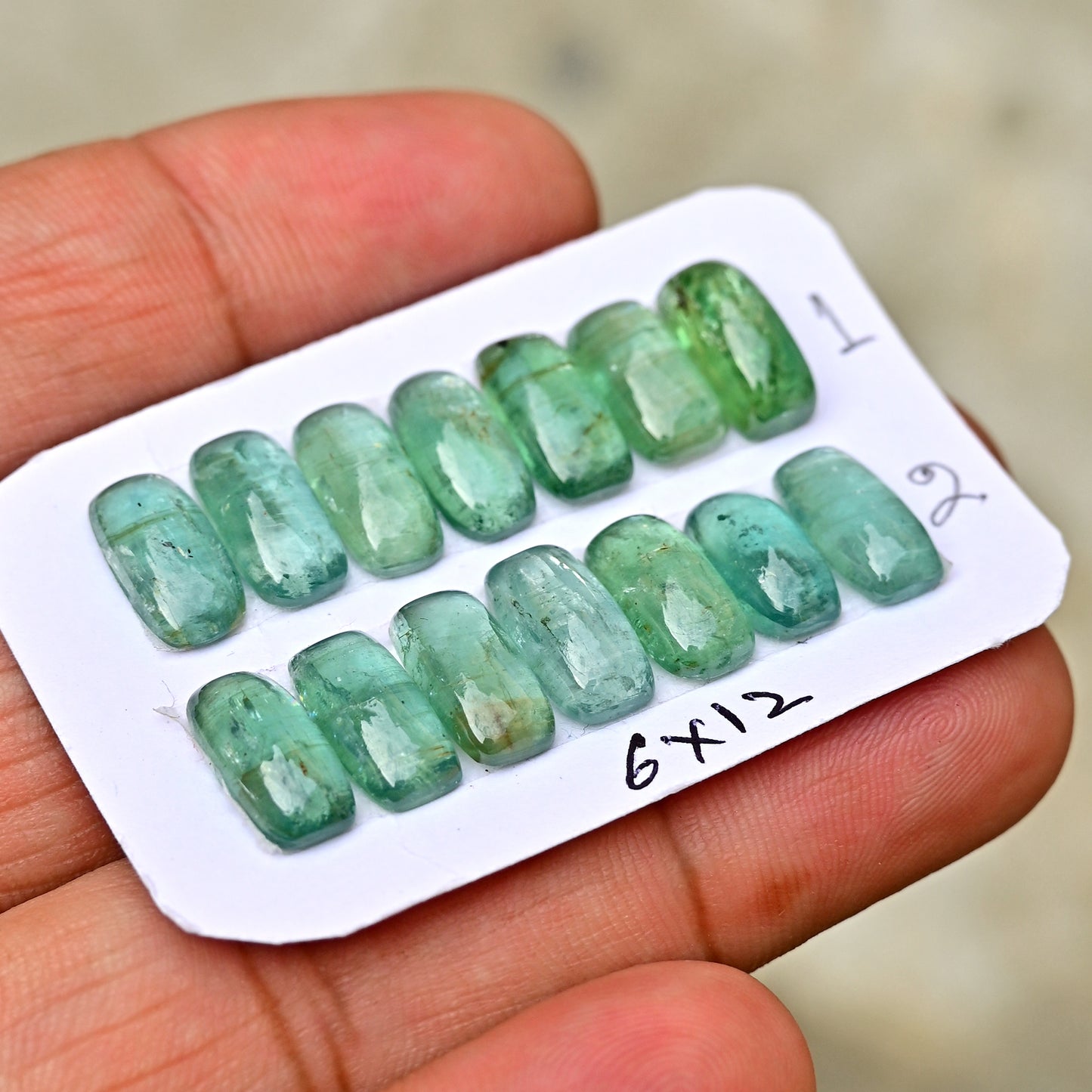 Green Kyanite Rose Cut Cabochon Rectangle Shape 6x12mm Grade Gemstone Strip - Total 7 Pcs in One Strip