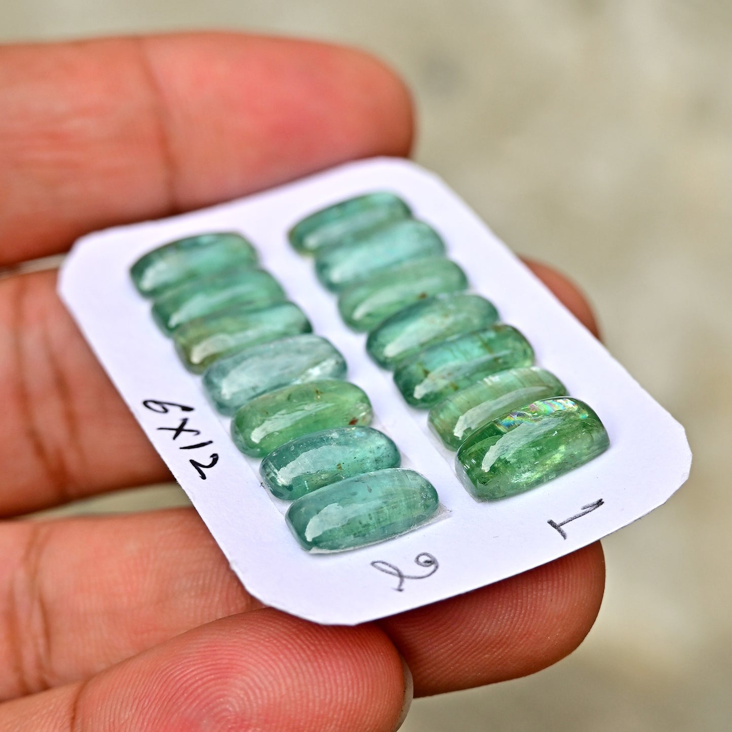 Green Kyanite Rose Cut Cabochon Rectangle Shape 6x12mm Grade Gemstone Strip - Total 7 Pcs in One Strip