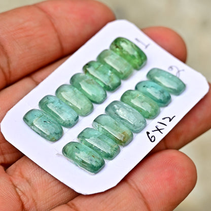 Green Kyanite Rose Cut Cabochon Rectangle Shape 6x12mm Grade Gemstone Strip - Total 7 Pcs in One Strip