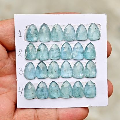 Aquamarine Kyanite 9x13mm Rose Cut Triangle Shape AA Grade Gemstone Strip - Total 6 Pcs in one Strip