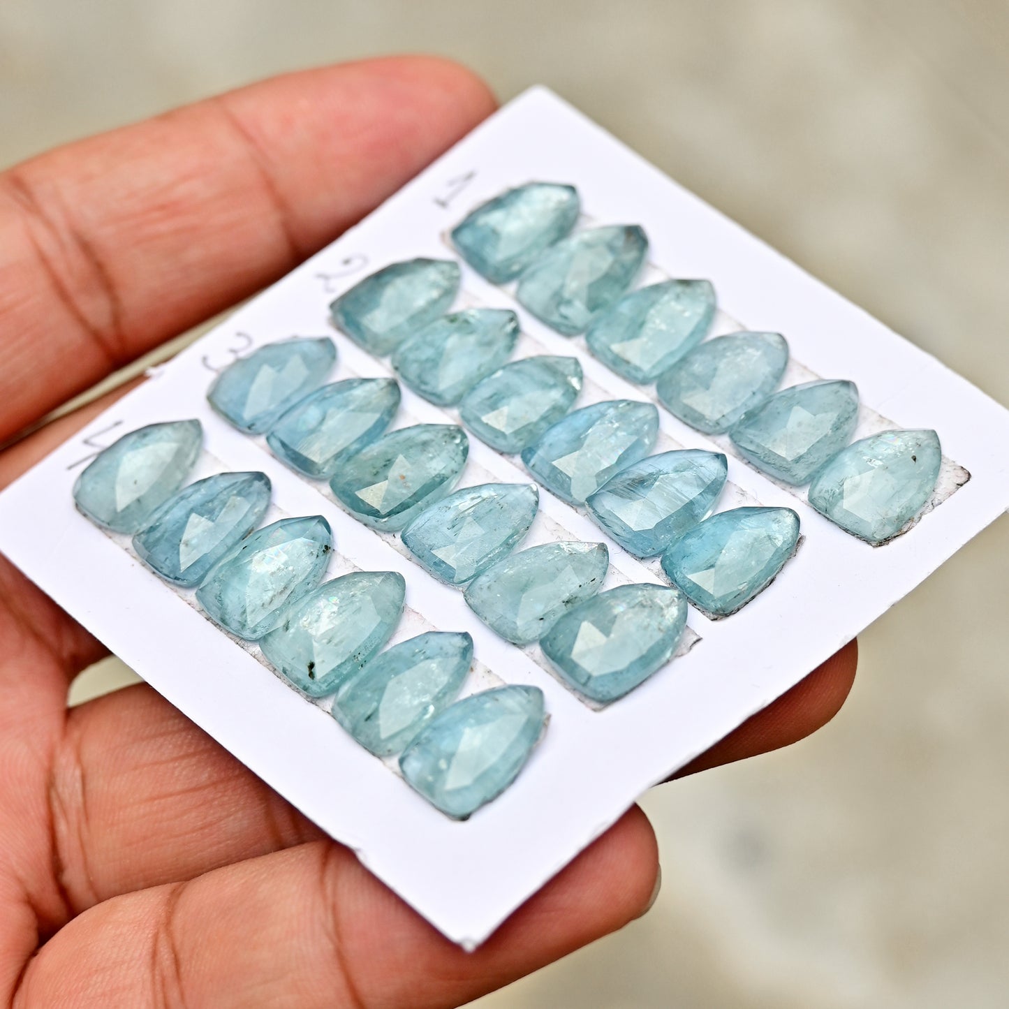 Aquamarine Kyanite 9x13mm Rose Cut Triangle Shape AA Grade Gemstone Strip - Total 6 Pcs in one Strip