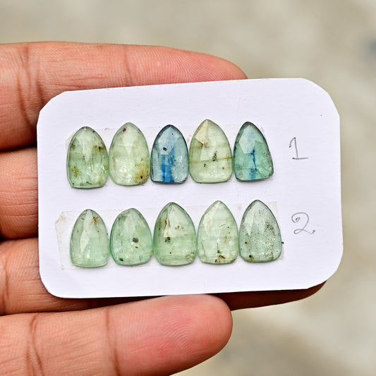 Paquete de piedras preciosas de cianita verde bio de 39,85 cts con corte rosa, cabujón de 8 x 14 mm a 9 x 12 mm, forma ovalada, grado AA (10 unidades en total)