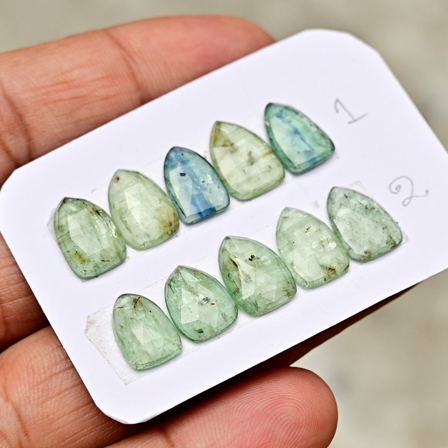 Green Kyanite Rose Cut Triangle Shape 8x12mm 9x13mm, AA Grade Gemstone Strip - Total 5 Pcs in One Strip