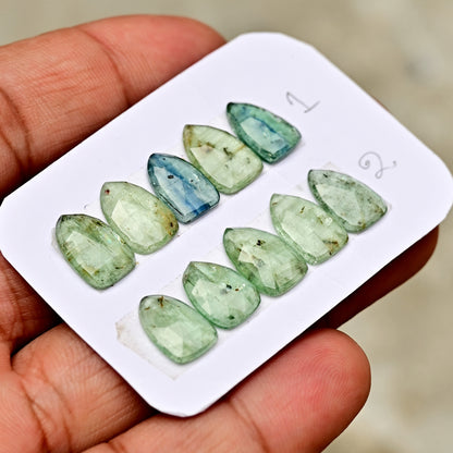 Green Kyanite Rose Cut Triangle Shape 8x12mm 9x13mm, AA Grade Gemstone Strip - Total 5 Pcs in One Strip