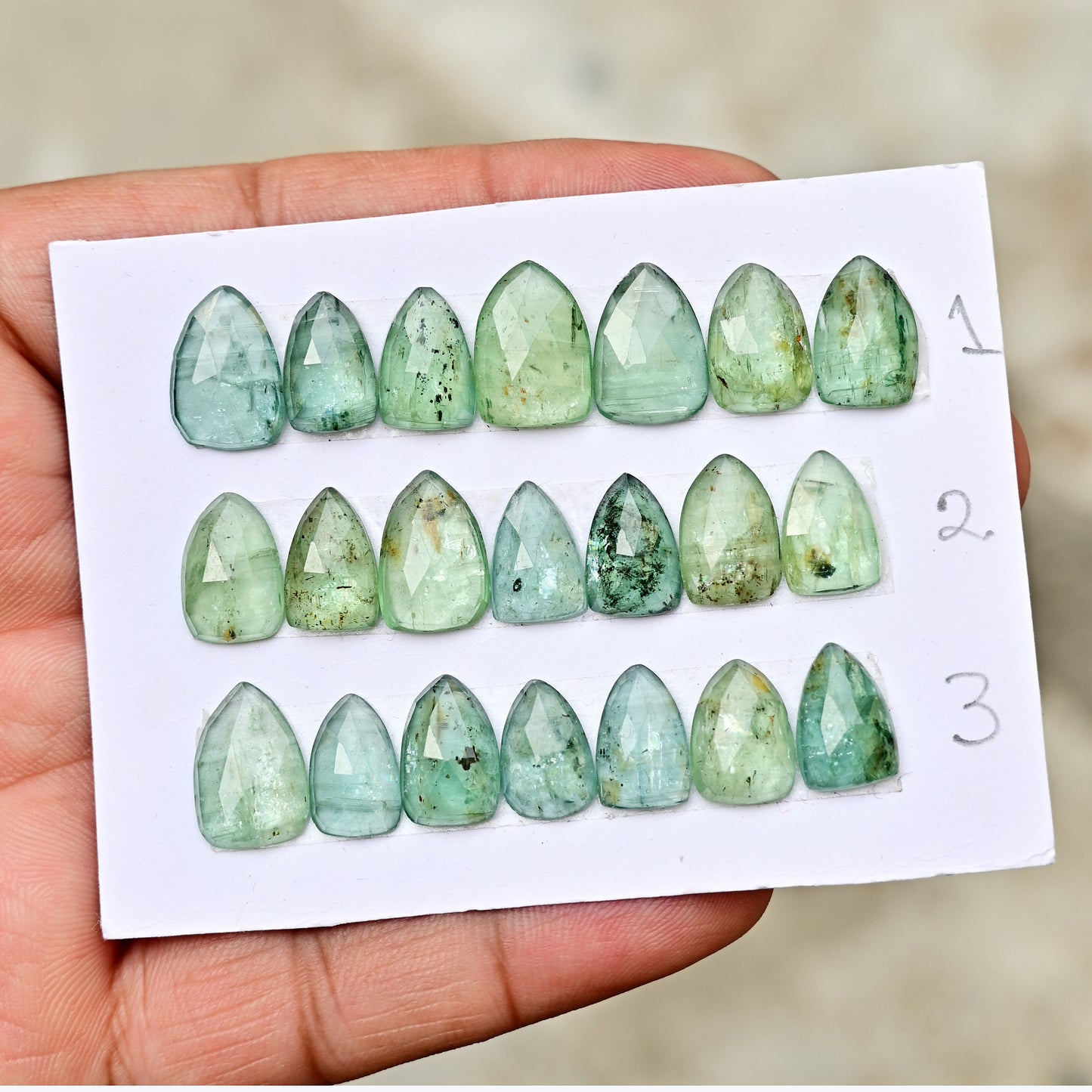 Green Kyanite Rose Cut Triangle Shape 8x12mm, 10x14mm AA Grade Gemstone Strip - Total 7 Pcs in One Strip