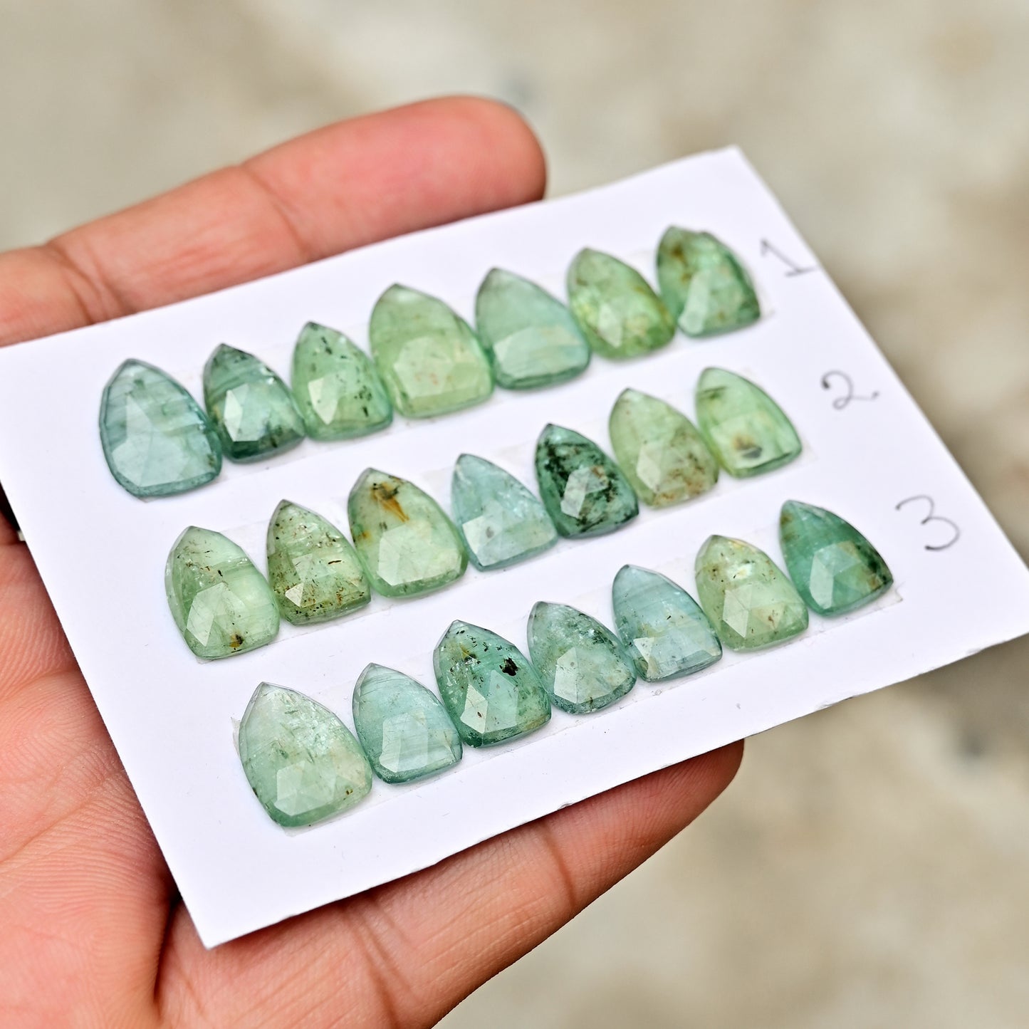 Green Kyanite Rose Cut Triangle Shape 8x12mm, 10x14mm AA Grade Gemstone Strip - Total 7 Pcs in One Strip