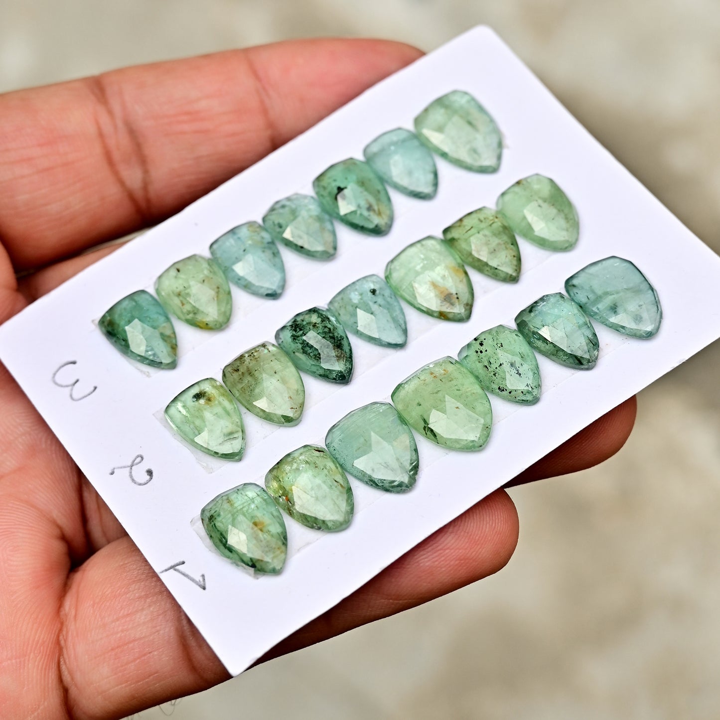 Green Kyanite Rose Cut Triangle Shape 8x12mm, 10x14mm AA Grade Gemstone Strip - Total 7 Pcs in One Strip