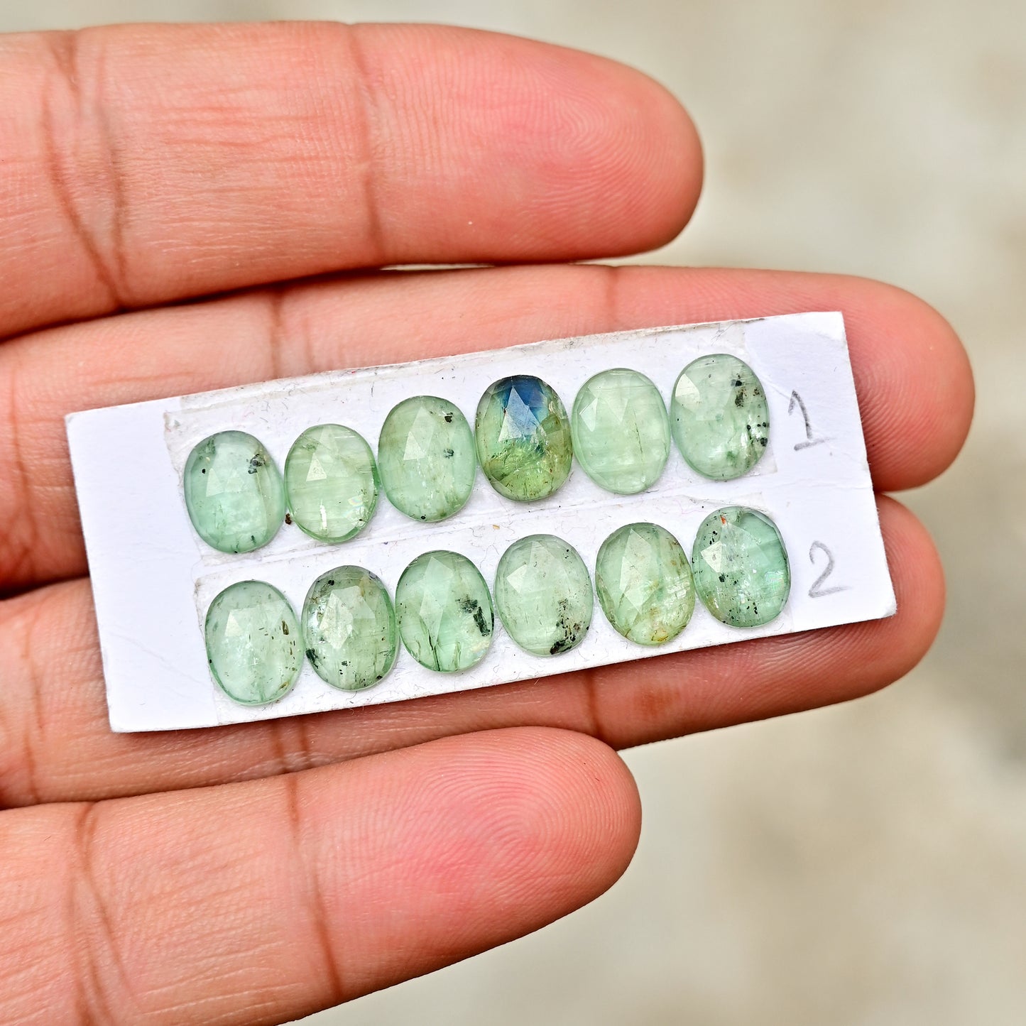 Green Kyanite Rose Cut Oval Shape 7x9mm AA Grade Gemstone Strip - Total 6 Pcs in One Strip