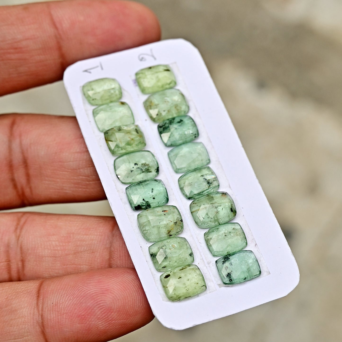 Green Kyanite Rose Cut Rectangle Shape 7x9mm, 8x10mm AA Grade Gemstone Strip - Total 8 Pcs in One Strip