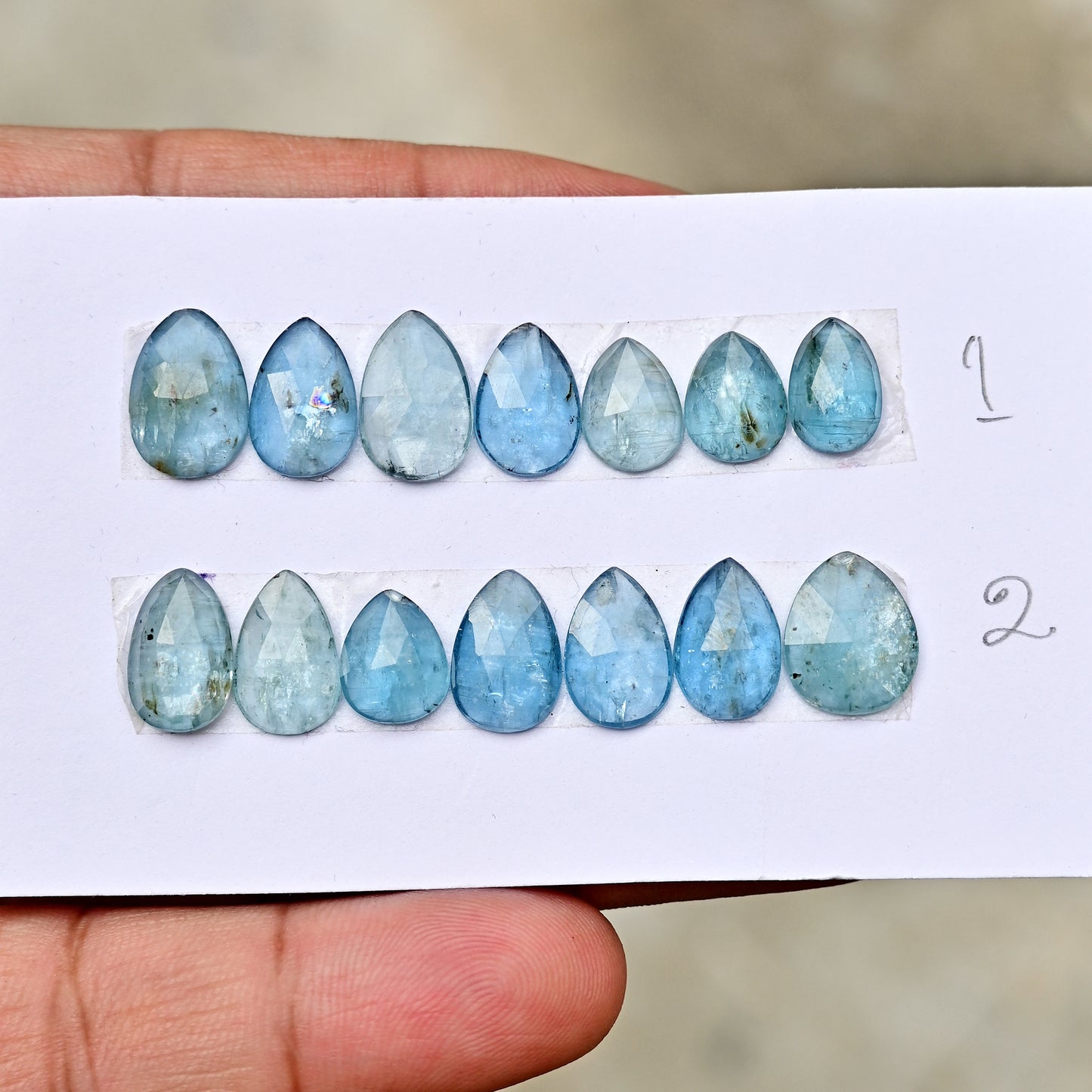 Aquamarine Kyanite 7x10mm, 10x12mm Rose Cut Pear Shape AA Grade Gemstone Parcel - Total 7 Pcs