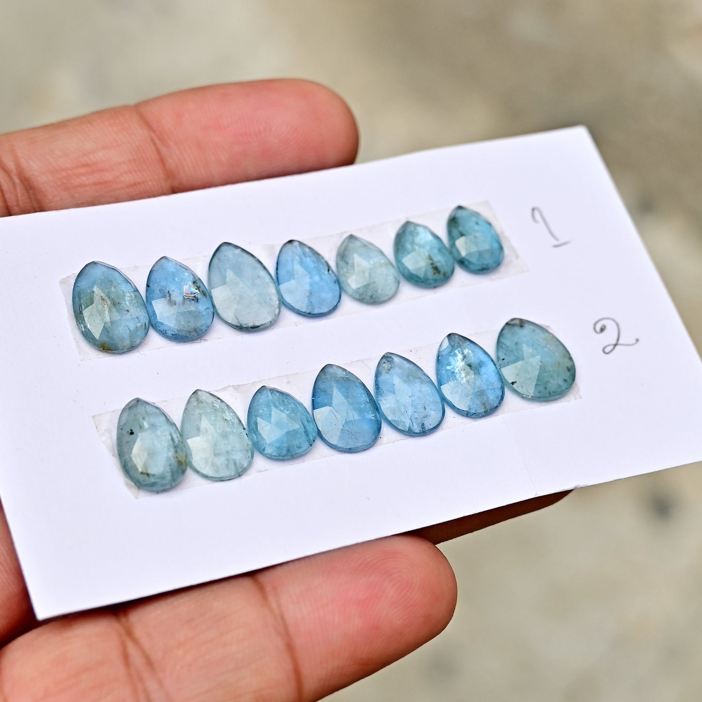 Aquamarine Kyanite 7x10mm, 10x12mm Rose Cut Pear Shape AA Grade Gemstone Parcel - Total 7 Pcs