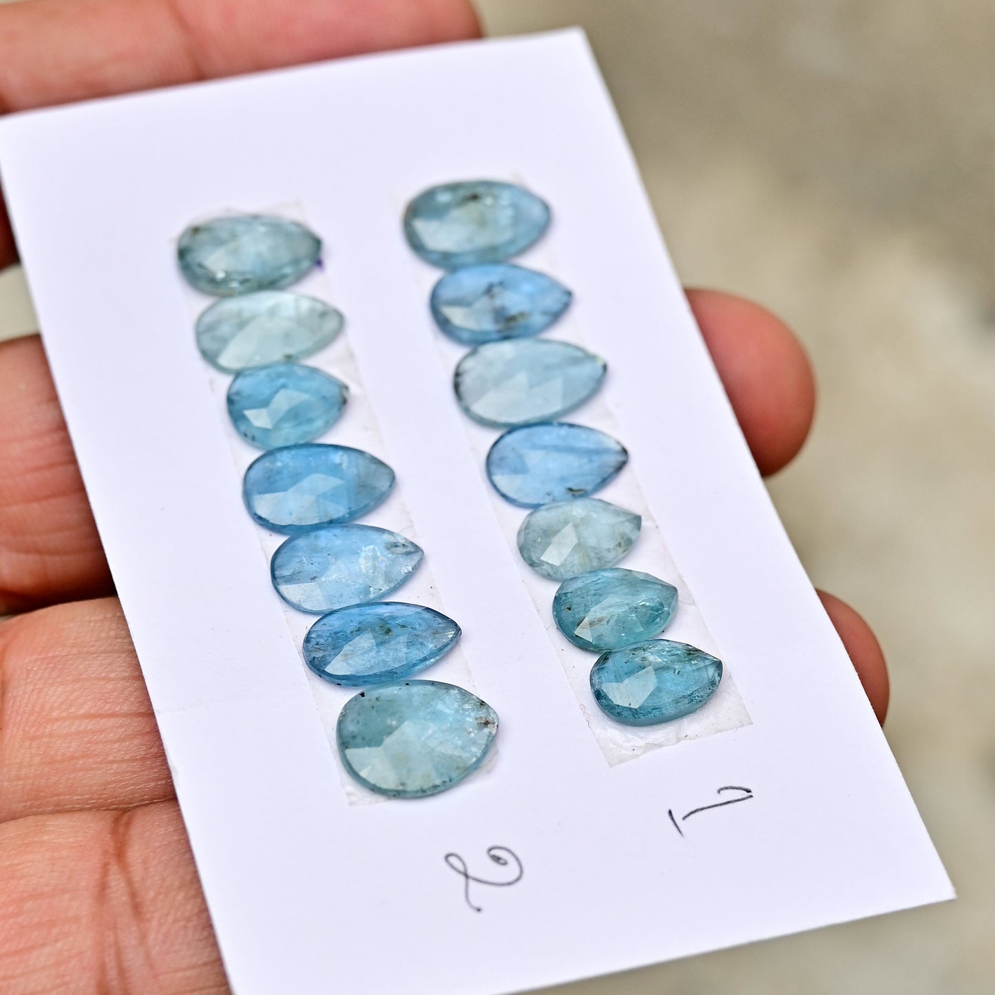 Aquamarine Kyanite 7x10mm, 10x12mm Rose Cut Pear Shape AA Grade Gemstone Parcel - Total 7 Pcs