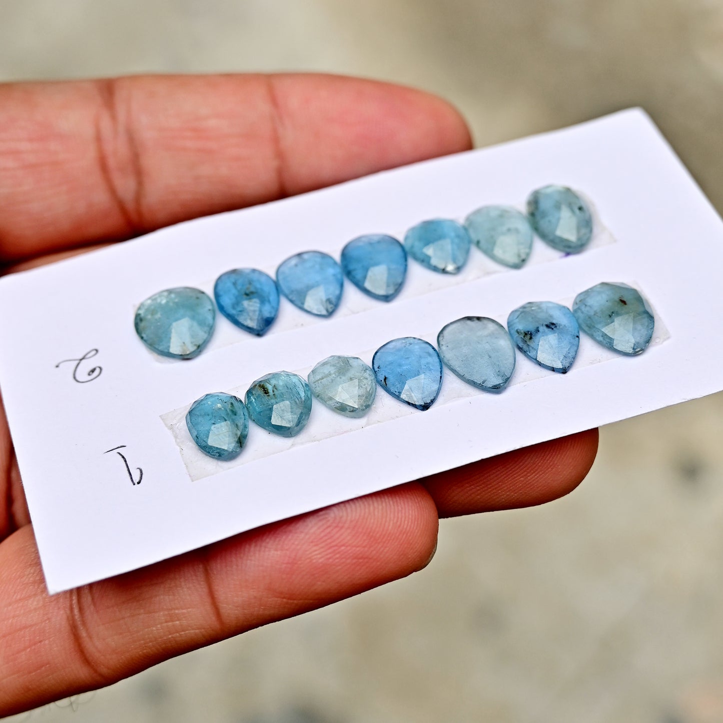 Aquamarine Kyanite 7x10mm, 10x12mm Rose Cut Pear Shape AA Grade Gemstone Parcel - Total 7 Pcs