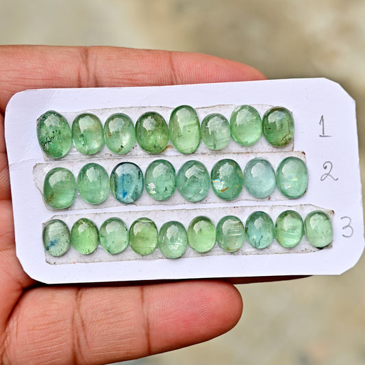 Paquete de piedras preciosas de cianita verde bio de 39,85 cts con corte rosa, cabujón de 8 x 14 mm a 9 x 12 mm, forma ovalada, grado AA (10 unidades en total)