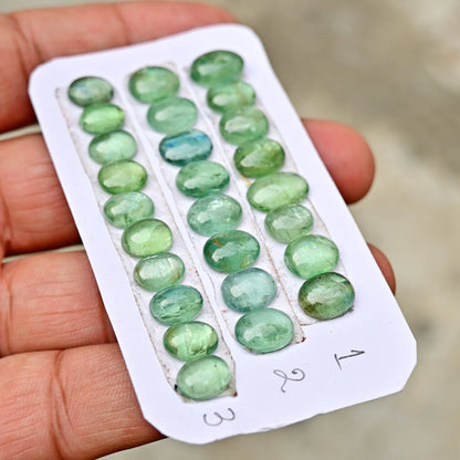 Green Kyanite Rose Cut Oval Shape 7mm-12mm AA Grade Gemstone Strip - Total 8 Pcs in One Strip