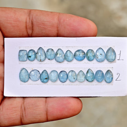 35,60 ct. Aquamarin-Kyanit, 6 x 12 mm, Rosenschliff, Baguetteform, Edelsteinklasse AA, Paket – insgesamt 15 Stück.