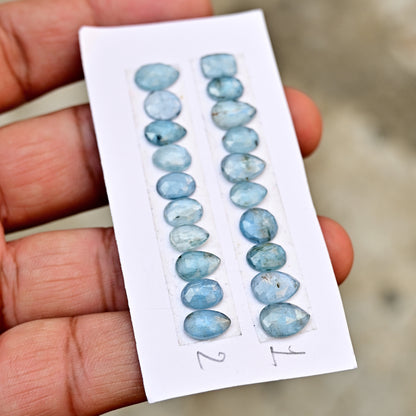 35,60 ct. Aquamarin-Kyanit, 6 x 12 mm, Rosenschliff, Baguetteform, Edelsteinklasse AA, Paket – insgesamt 15 Stück.