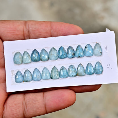 35,60 ct. Aquamarin-Kyanit, 6 x 12 mm, Rosenschliff, Baguetteform, Edelsteinklasse AA, Paket – insgesamt 15 Stück.