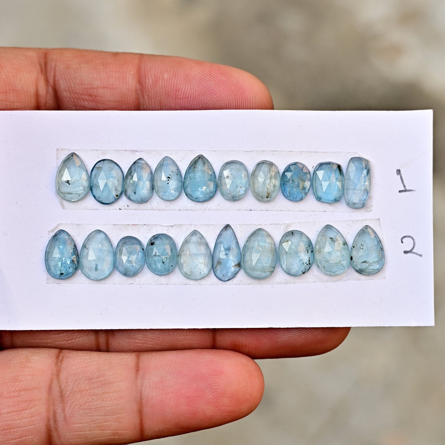 Aquamarine Kyanite 5x10mm,6x11mm Rose Cut Mix Shape AA Grade Gemstone Strip - Total 10 Pcs in one Strip