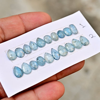 Aquamarine Kyanite 5x10mm,6x11mm Rose Cut Mix Shape AA Grade Gemstone Strip - Total 10 Pcs in one Strip