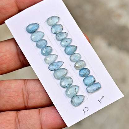 Aquamarine Kyanite 5x10mm,6x11mm Rose Cut Mix Shape AA Grade Gemstone Strip - Total 10 Pcs in one Strip